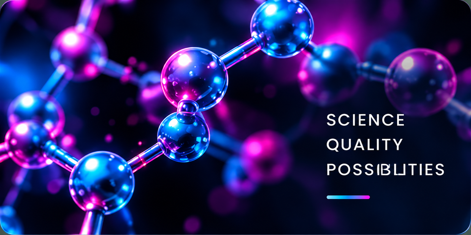 Science, quality, possibilities: glowing blue and purple molecular structure